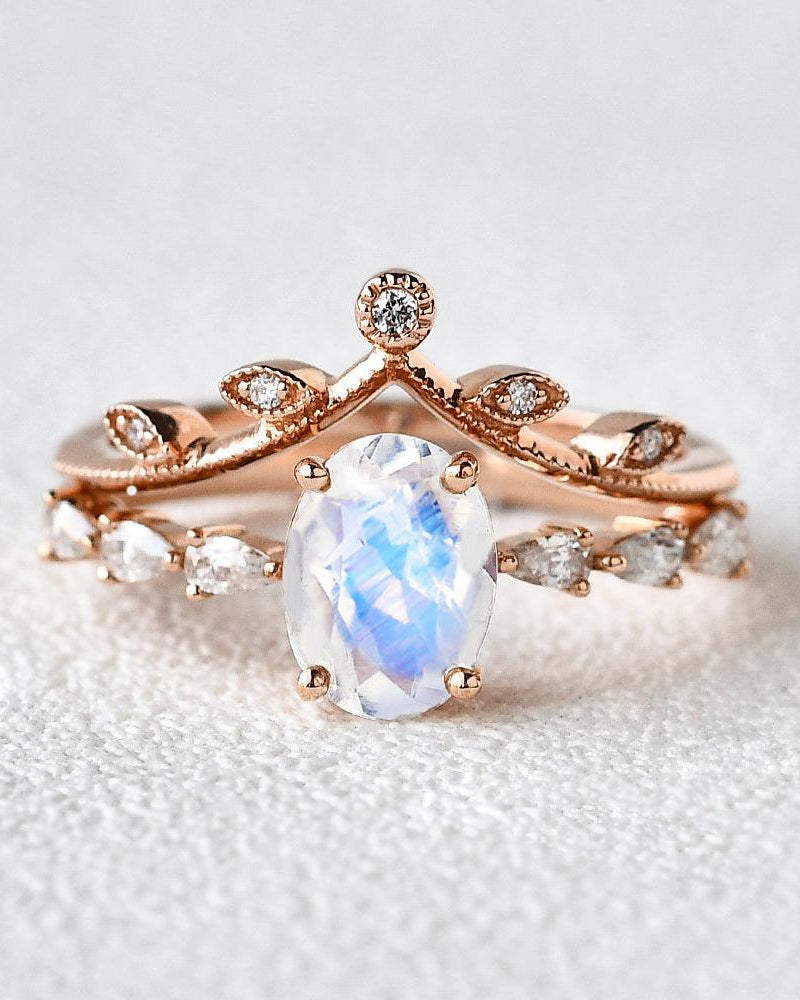 Blue Moonstone Set 2pcs Chevron Ring - Felicegals