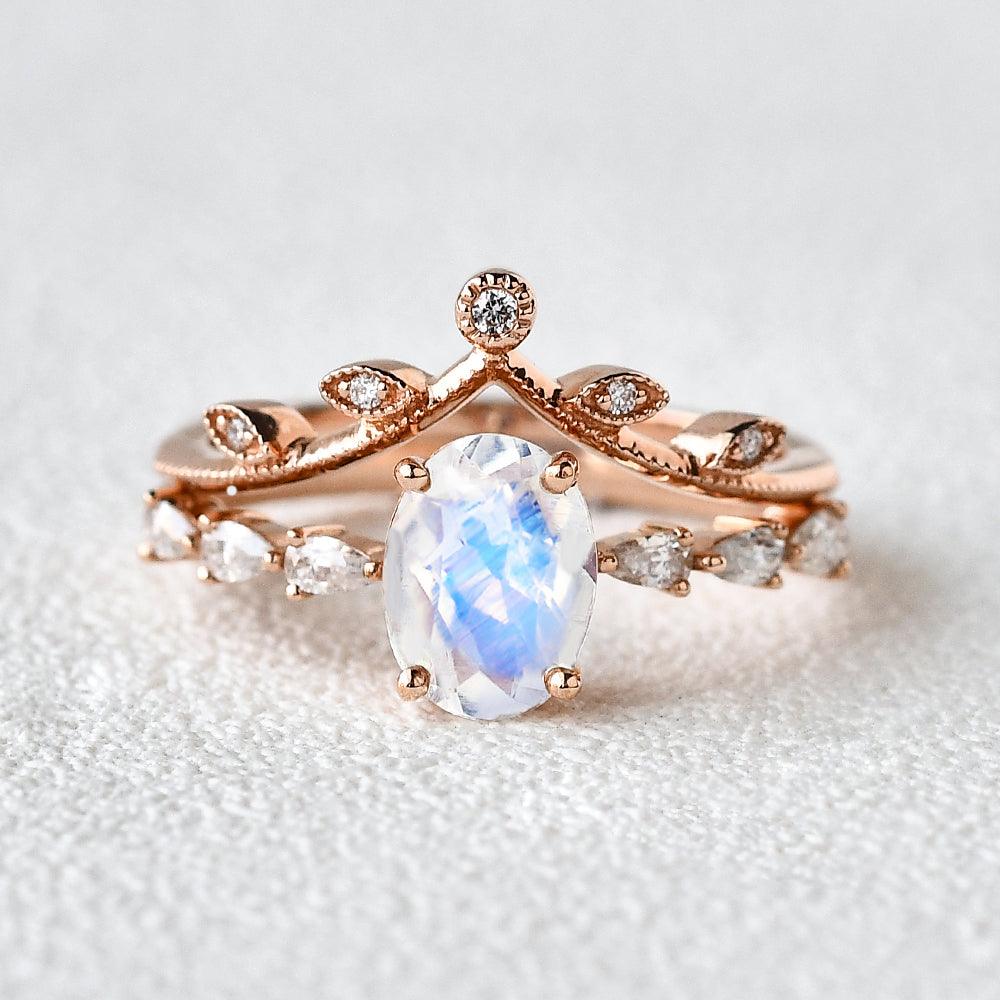 Blue Moonstone Set 2pcs Chevron Ring - Felicegals