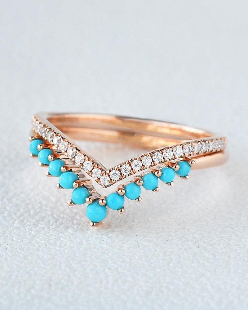Turquoise & Moissanite Chevron Stacking Wedding Band - Felicegals