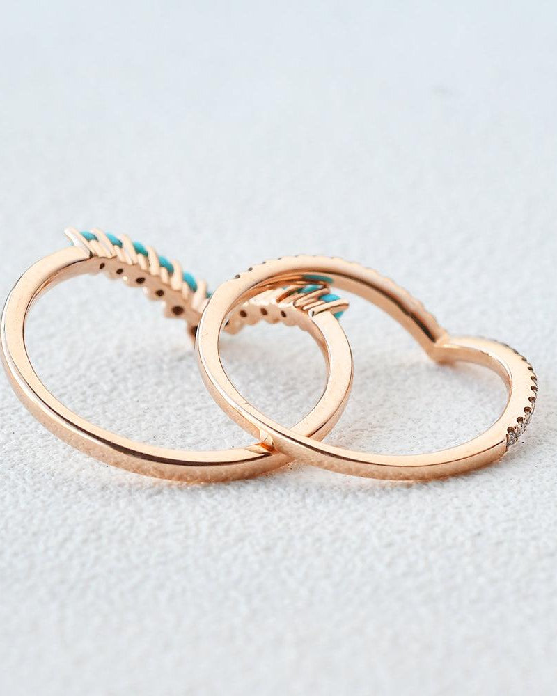 Turquoise & Moissanite Chevron Stacking Wedding Band - Felicegals