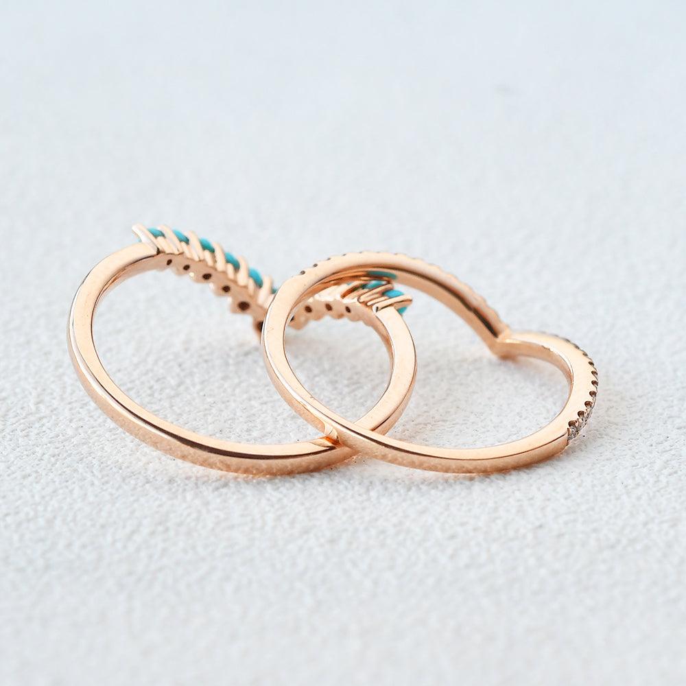 Turquoise & Moissanite Chevron Stacking Wedding Band - Felicegals