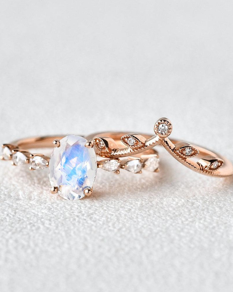 Blue Moonstone Set 2pcs Chevron Ring - Felicegals