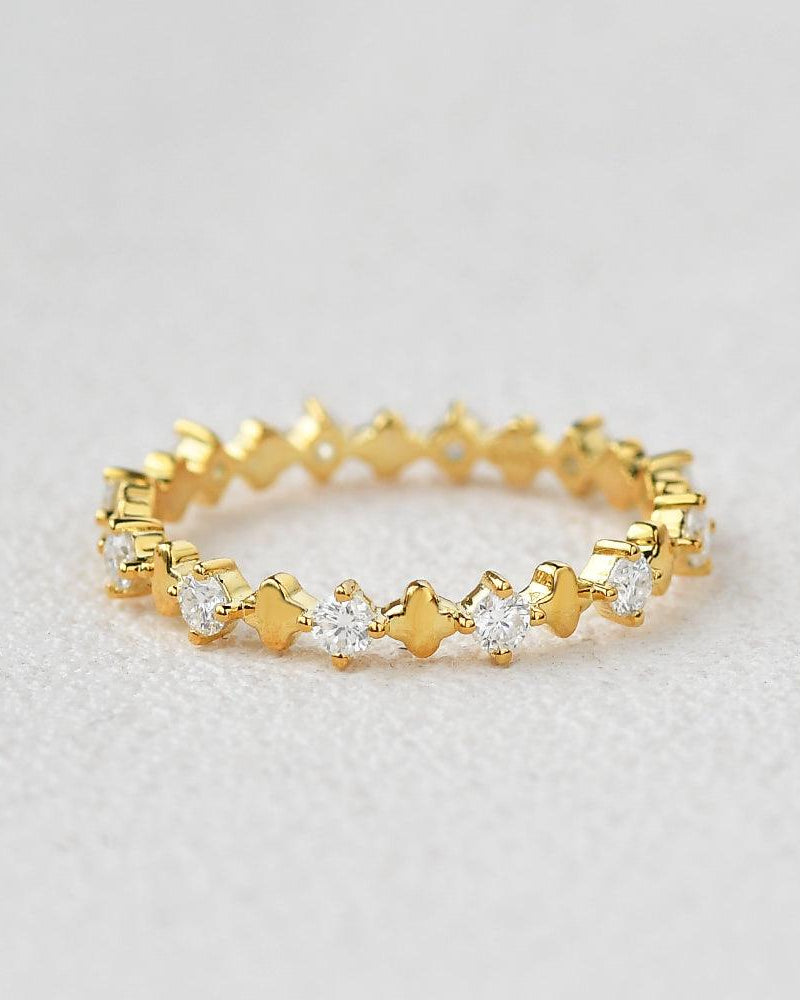 Moissanite Cluster Rose Gold Band - Felicegals 丨Wedding ring 丨Fashion ring 丨Diamond ring 丨Gemstone ring--Felicegals 丨Wedding ring 丨Fashion ring 丨Diamond ring 丨Gemstone ring