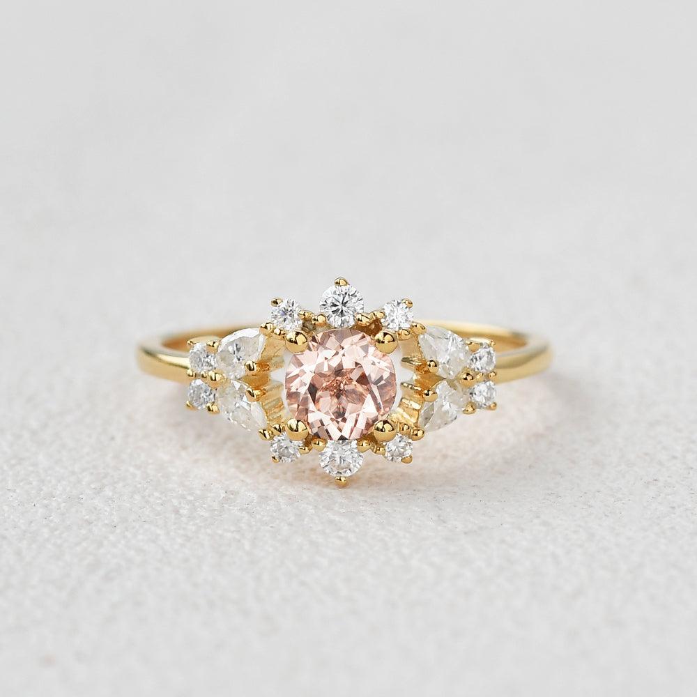 Round Cut Morganite Vintage Inspied Yellow Gold Ring - Felicegals 丨Wedding ring 丨Fashion ring 丨Diamond ring 丨Gemstone ring--Felicegals 丨Wedding ring 丨Fashion ring 丨Diamond ring 丨Gemstone ring