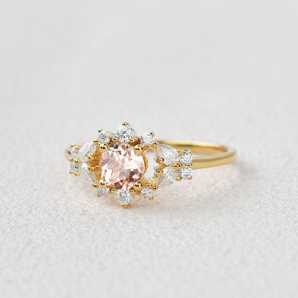 Round Cut Morganite Vintage Inspied Yellow Gold Ring - Felicegals 丨Wedding ring 丨Fashion ring 丨Diamond ring 丨Gemstone ring--Felicegals 丨Wedding ring 丨Fashion ring 丨Diamond ring 丨Gemstone ring