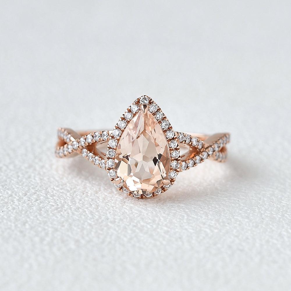 Pear Shaped Peachy Morganite Rose Gold Ring - Felicegals