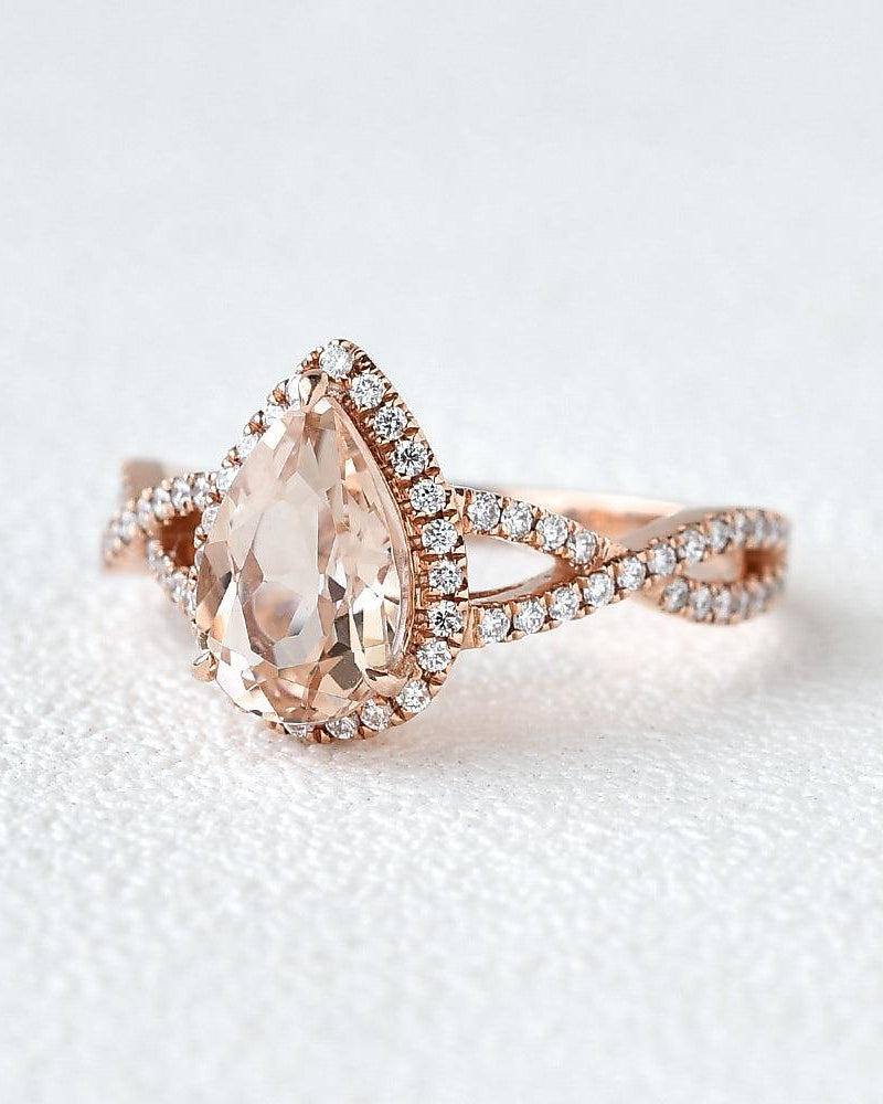Pear Shaped Peachy Morganite Rose Gold Ring - Felicegals