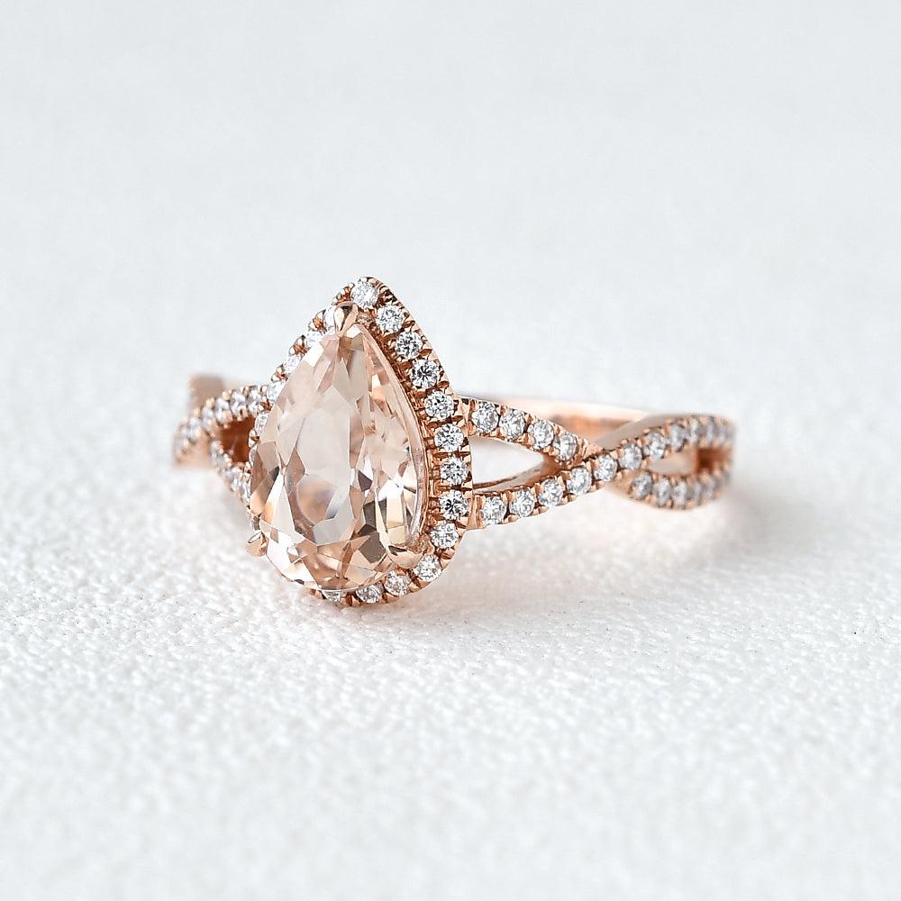 Pear Shaped Peachy Morganite Rose Gold Ring - Felicegals