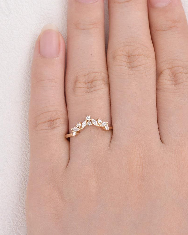 Marquise Cut Moissanite Stacking Yellow Gold Ring - Felicegals