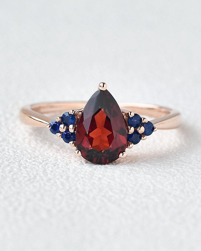 1ct Pear Shaped Garnet & Rose Gold Ring - Felicegals