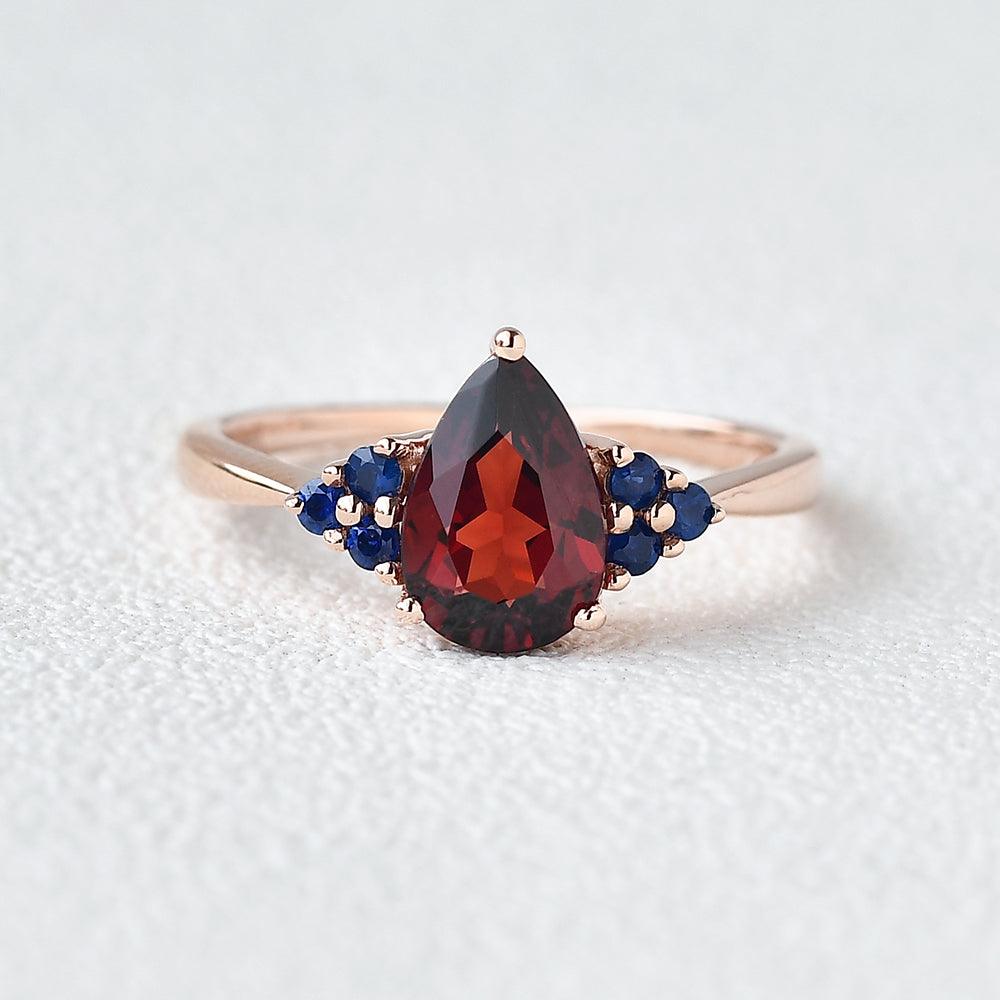 1ct Pear Shaped Garnet & Rose Gold Ring - Felicegals