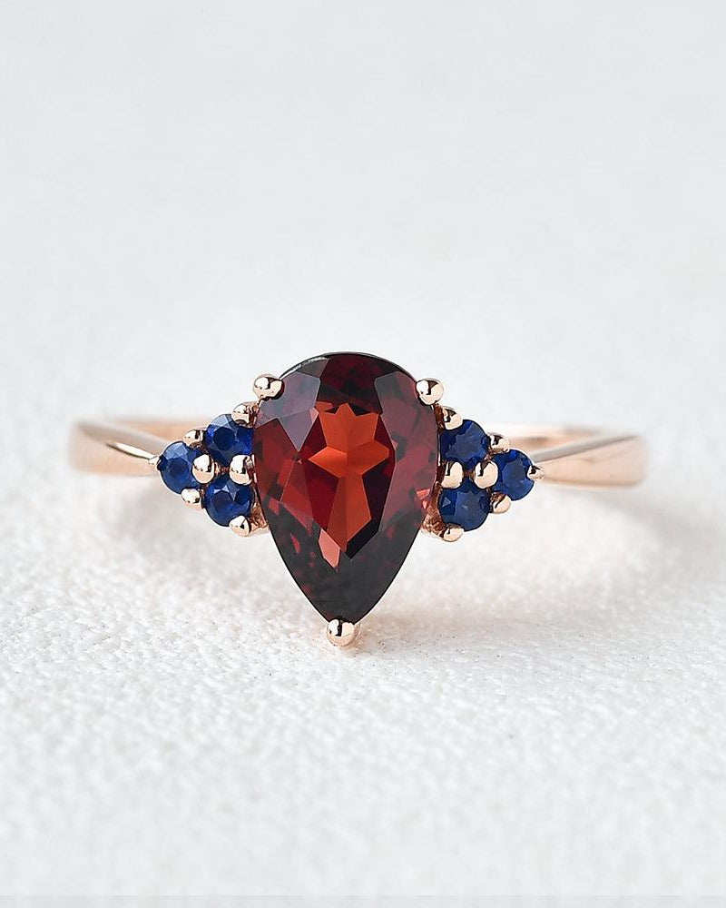1ct Pear Shaped Garnet & Rose Gold Ring - Felicegals