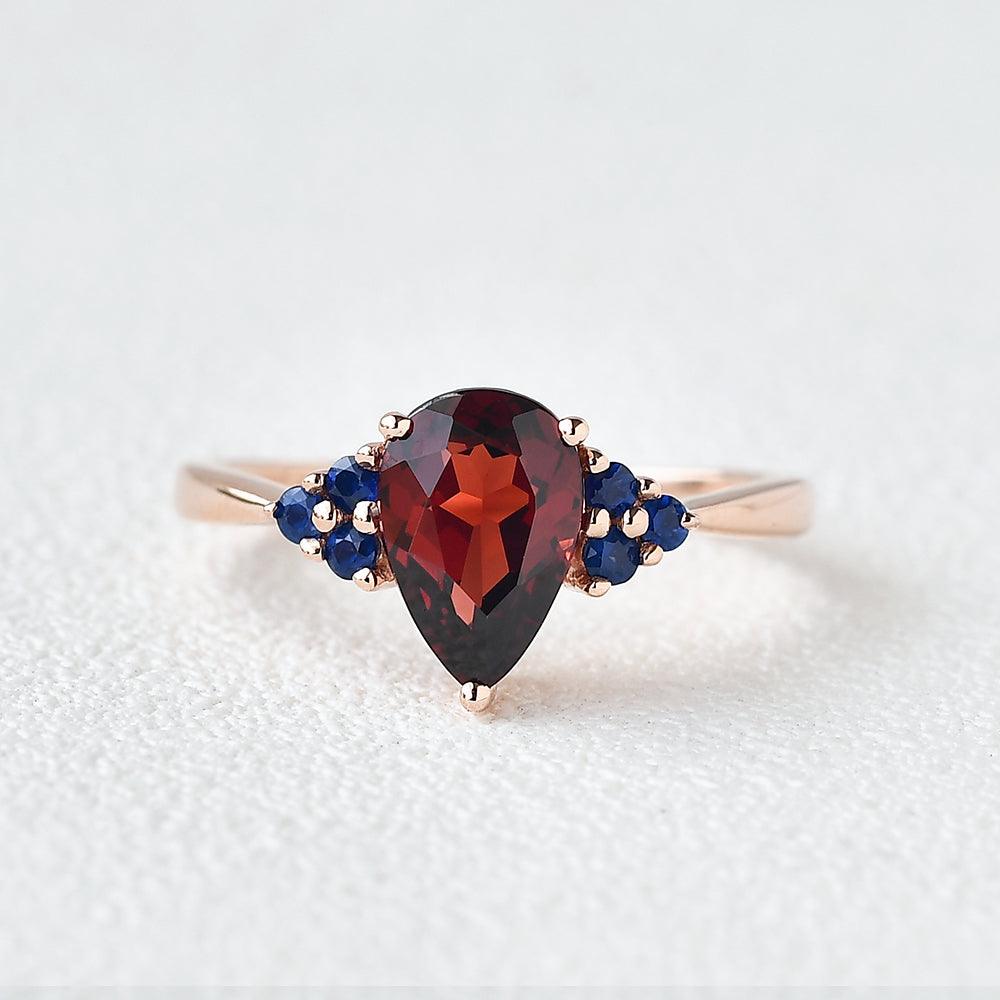 1ct Pear Shaped Garnet & Rose Gold Ring - Felicegals