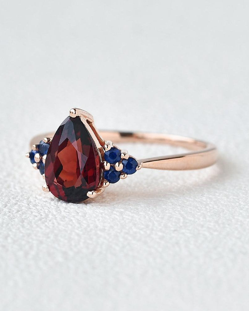 1ct Pear Shaped Garnet & Rose Gold Ring - Felicegals