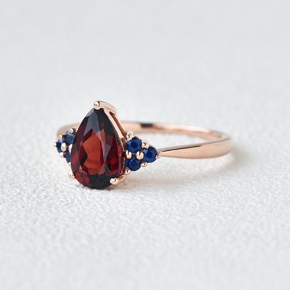 1ct Pear Shaped Garnet & Rose Gold Ring - Felicegals