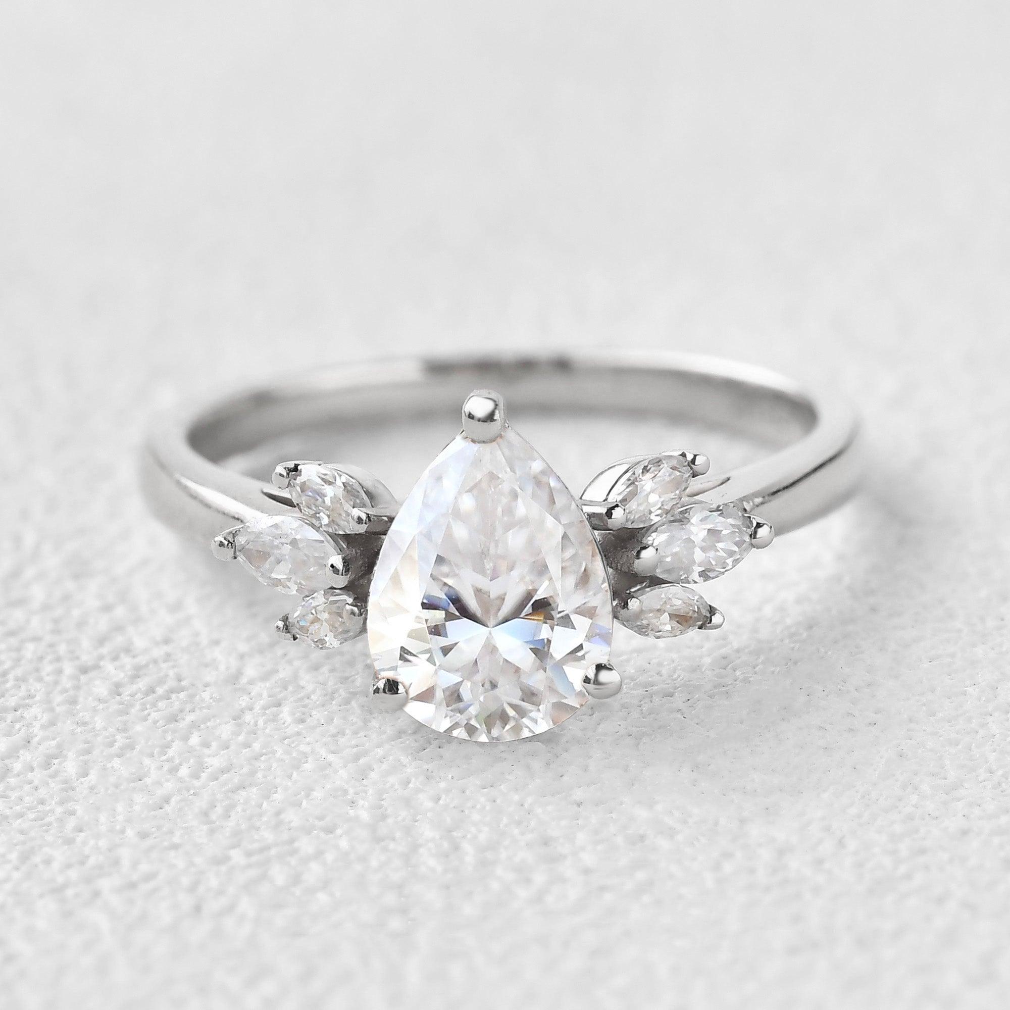 1.5ct Pear Shaped Moissanite Butterfly Cluster Ring - Felicegals 丨Wedding ring 丨Fashion ring 丨Diamond ring 丨Gemstone ring