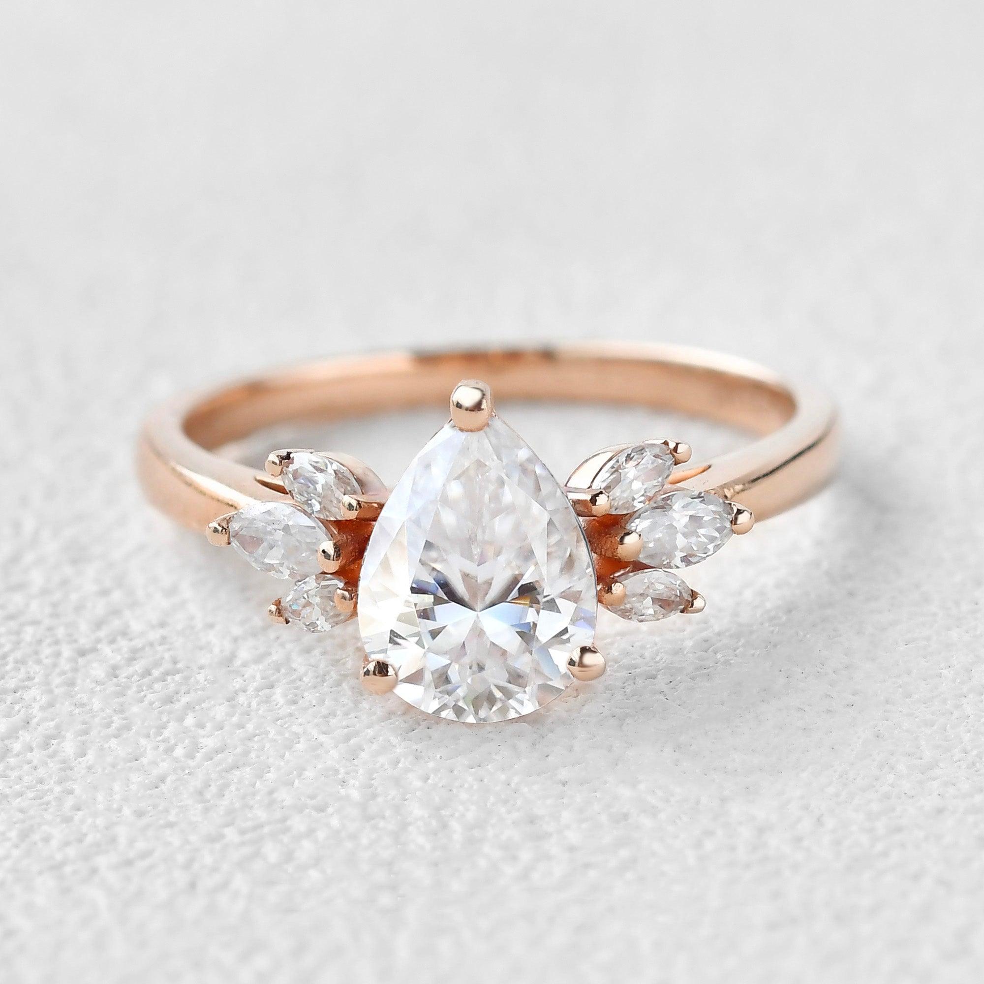 1.5ct Pear Shaped Moissanite Butterfly Cluster Ring - Felicegals 丨Wedding ring 丨Fashion ring 丨Diamond ring 丨Gemstone ring