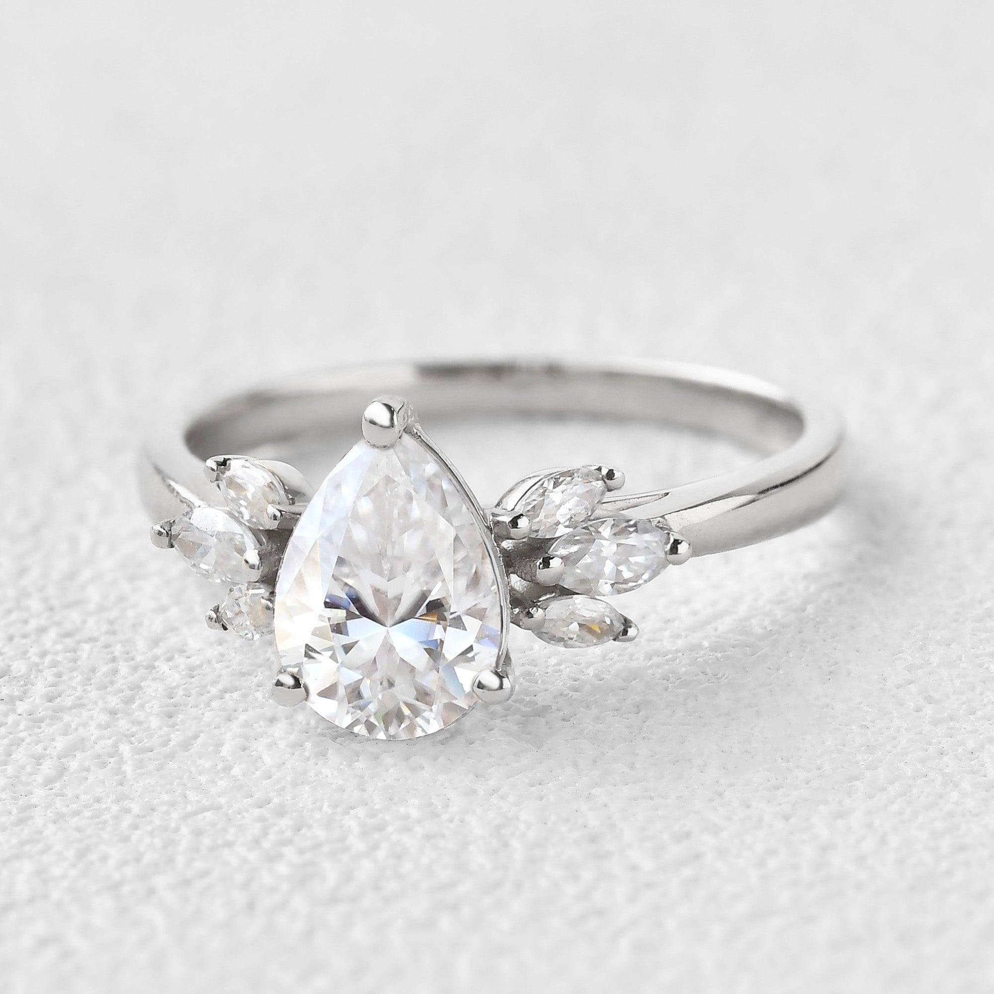 1.5ct Pear Shaped Moissanite Butterfly Cluster Ring - Felicegals 丨Wedding ring 丨Fashion ring 丨Diamond ring 丨Gemstone ring