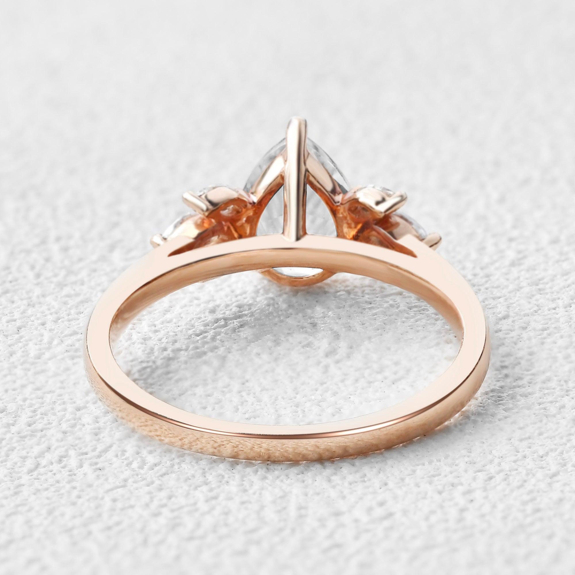 1.5ct Pear Shaped Moissanite Butterfly Cluster Ring - Felicegals 丨Wedding ring 丨Fashion ring 丨Diamond ring 丨Gemstone ring