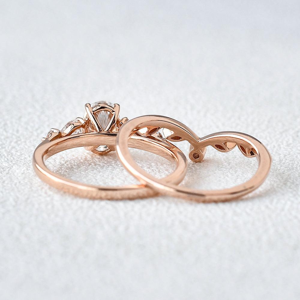 Oval & V Shaped Moissanite Rose Gold Bridal Set 2pcs Ring - Felicegals