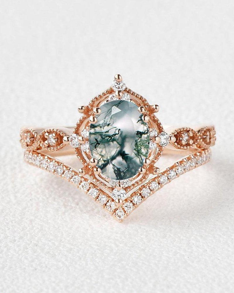 1.5ct Signature Oval Vintage Ring Set 2pcs - Felicegals 丨Wedding ring 丨Fashion ring 丨Diamond ring 丨Gemstone ring