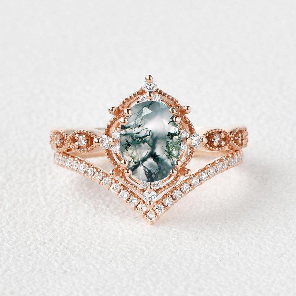1.5ct Signature Oval Vintage Ring Set 2pcs - Felicegals 丨Wedding ring 丨Fashion ring 丨Diamond ring 丨Gemstone ring