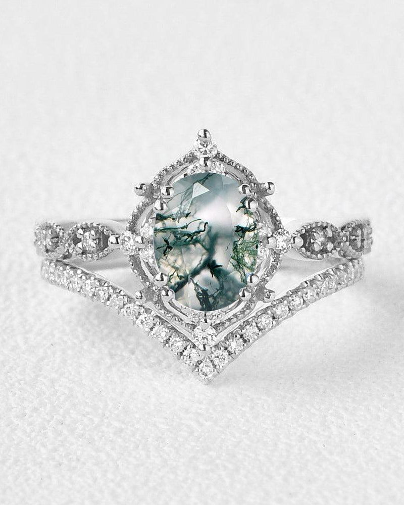 1.5ct Signature Oval Vintage Ring Set 2pcs - Felicegals 丨Wedding ring 丨Fashion ring 丨Diamond ring 丨Gemstone ring