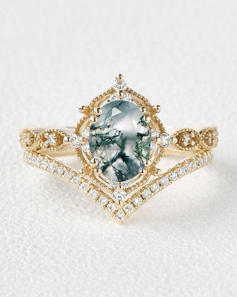 1.5ct Signature Oval Vintage Ring Set 2pcs - Felicegals 丨Wedding ring 丨Fashion ring 丨Diamond ring 丨Gemstone ring