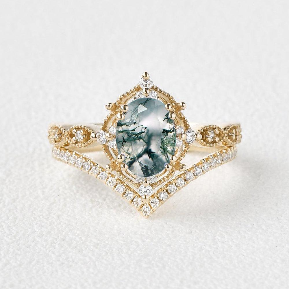 1.5ct Signature Oval Vintage Ring Set 2pcs - Felicegals 丨Wedding ring 丨Fashion ring 丨Diamond ring 丨Gemstone ring