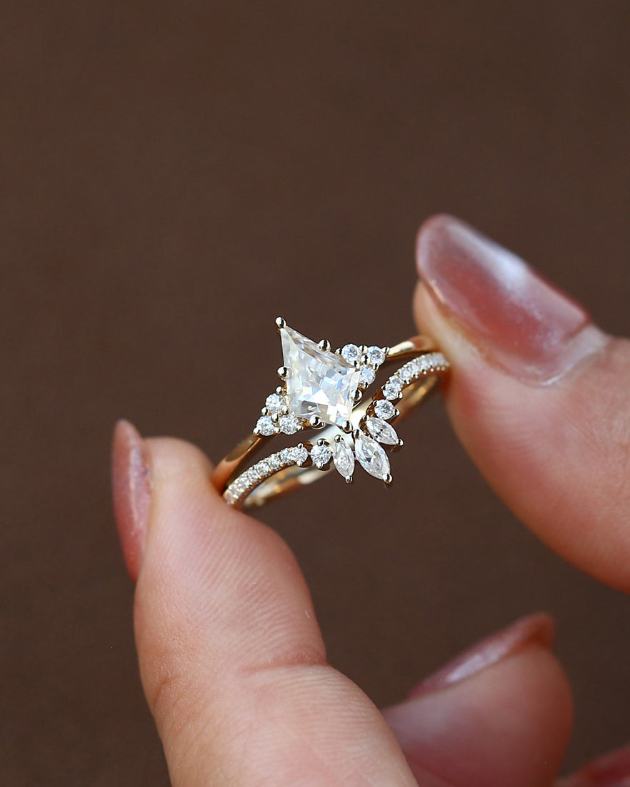 Kite Cut moissanite wedding ring, curved wedding band, felicegals