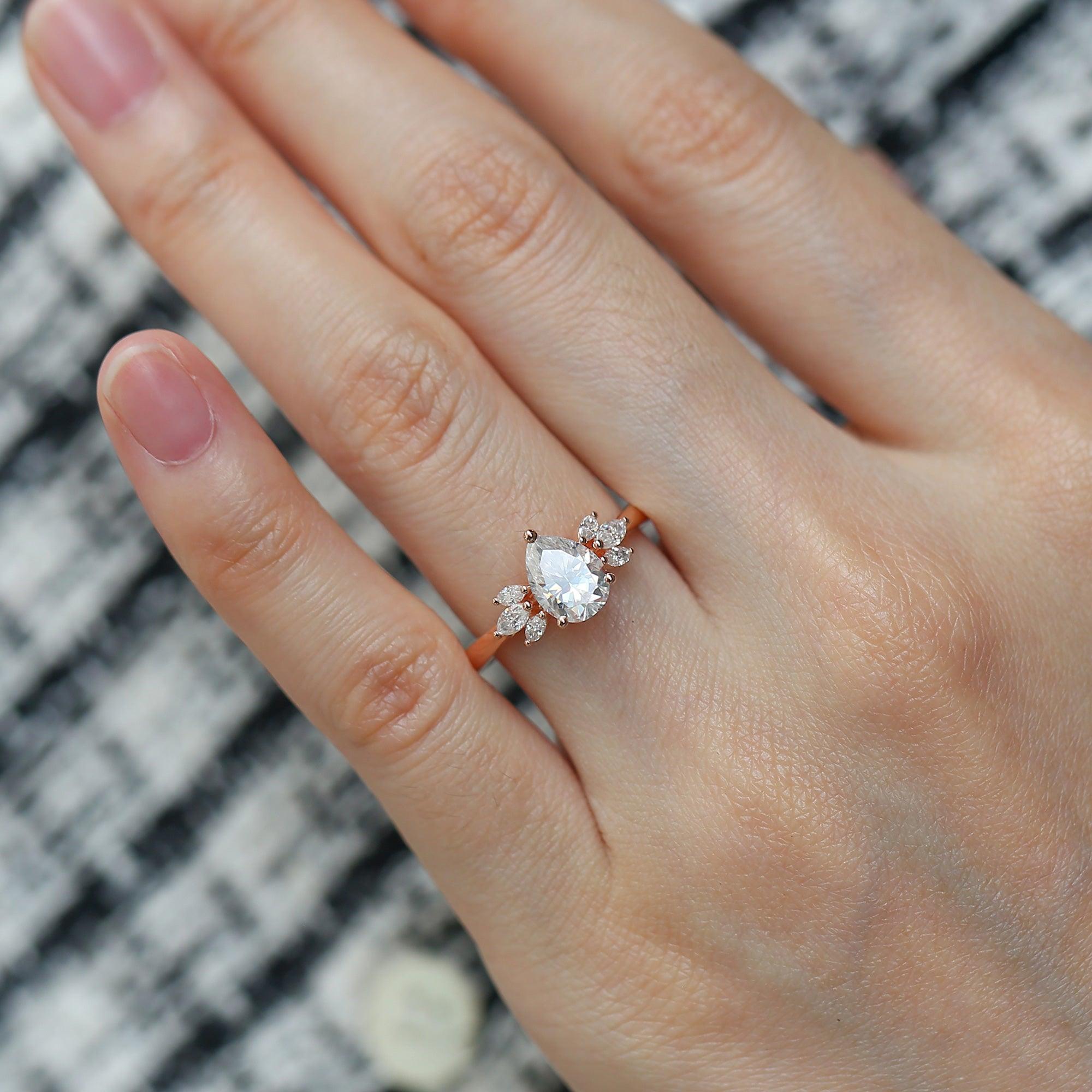 1.5ct Pear Shaped Moissanite Butterfly Cluster Ring - Felicegals 丨Wedding ring 丨Fashion ring 丨Diamond ring 丨Gemstone ring