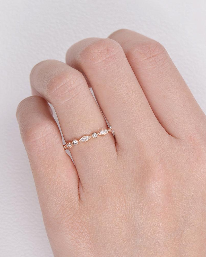Moissanite Milgrain Dainty White/Rose Gold Ring - Felicegals