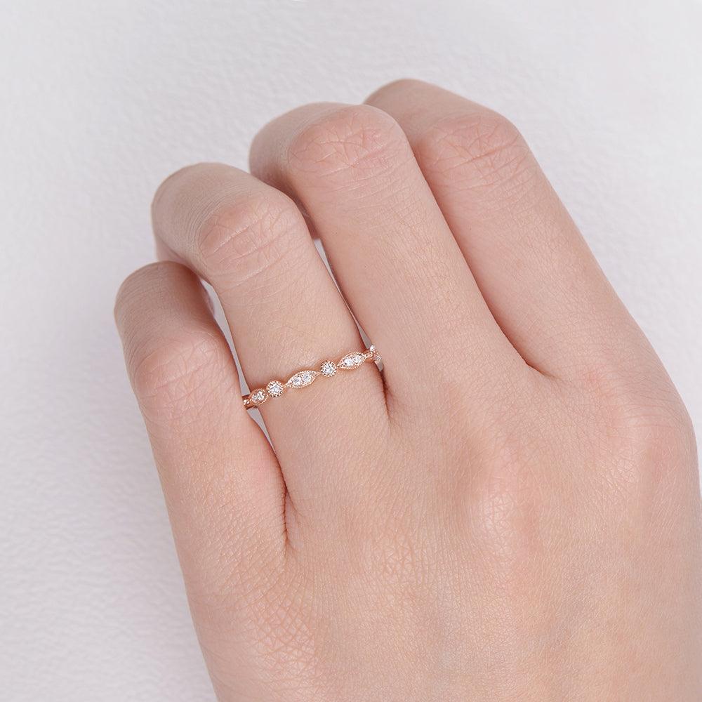 Moissanite Milgrain Dainty White/Rose Gold Ring - Felicegals