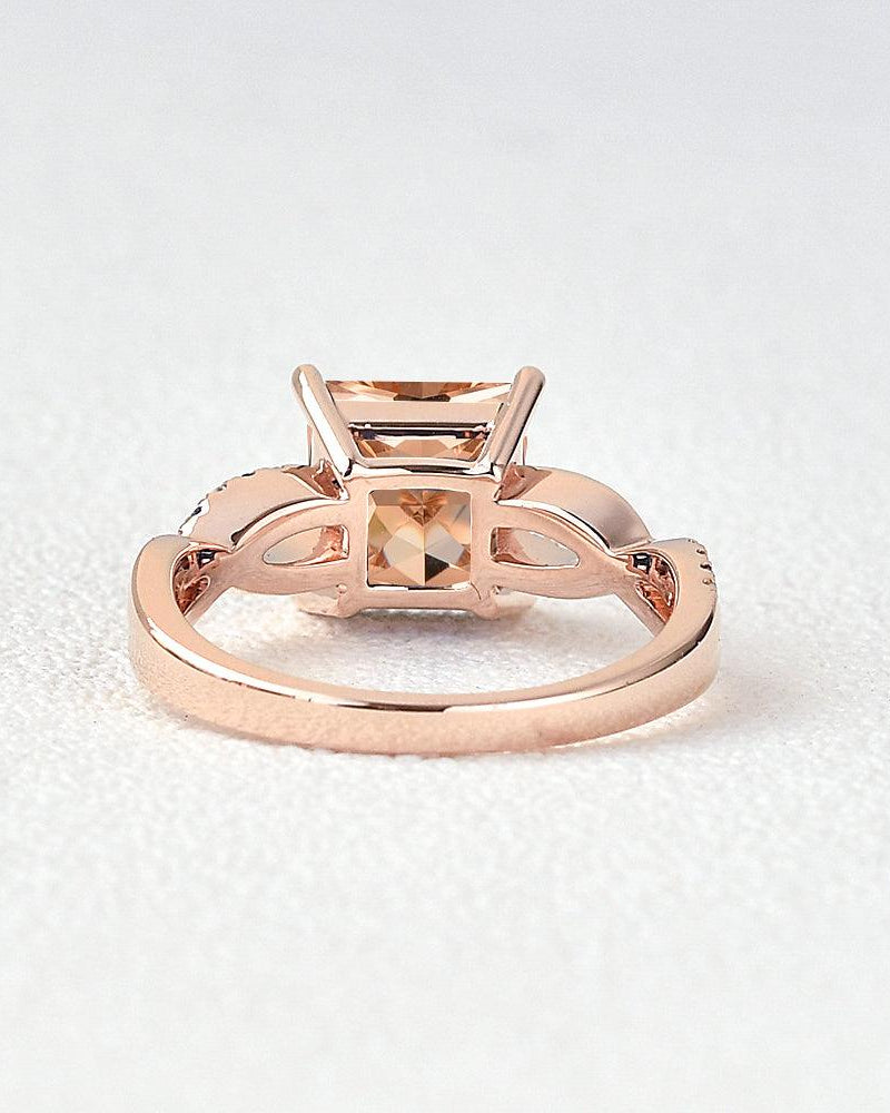 Princess Cut Morganite & Sapphire Infinity Rose Gold Ring - Felicegals 丨Wedding ring 丨Fashion ring 丨Diamond ring 丨Gemstone ring--Felicegals