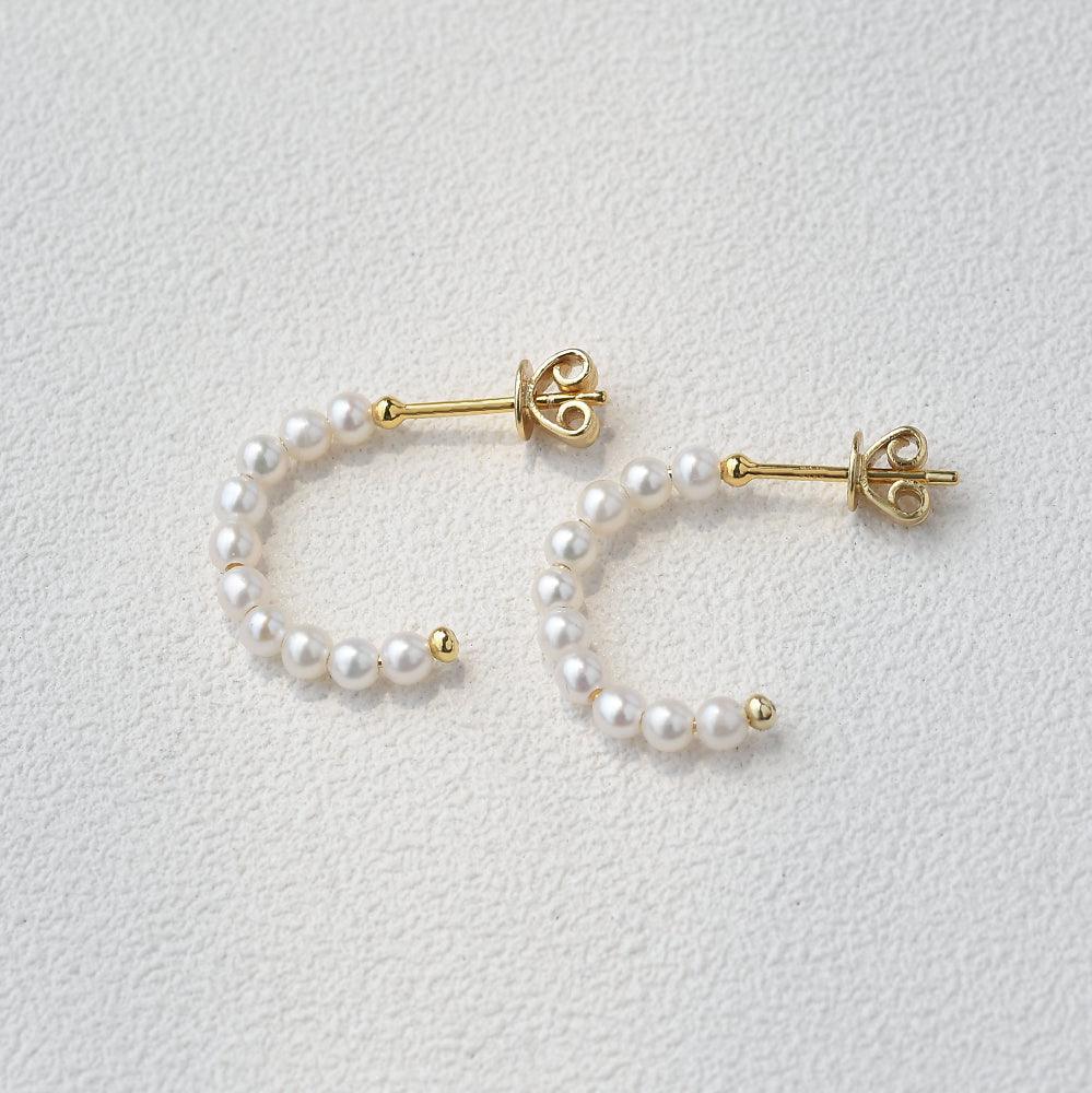 Solid Gold Simple Pearl Huggie Hoops Earrings - Felicegals