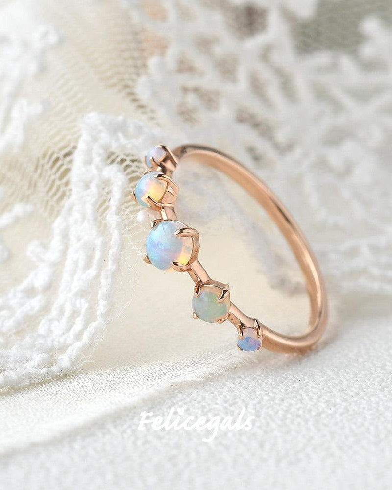 Natural Opal Band Rose Gold Ring - Felicegals