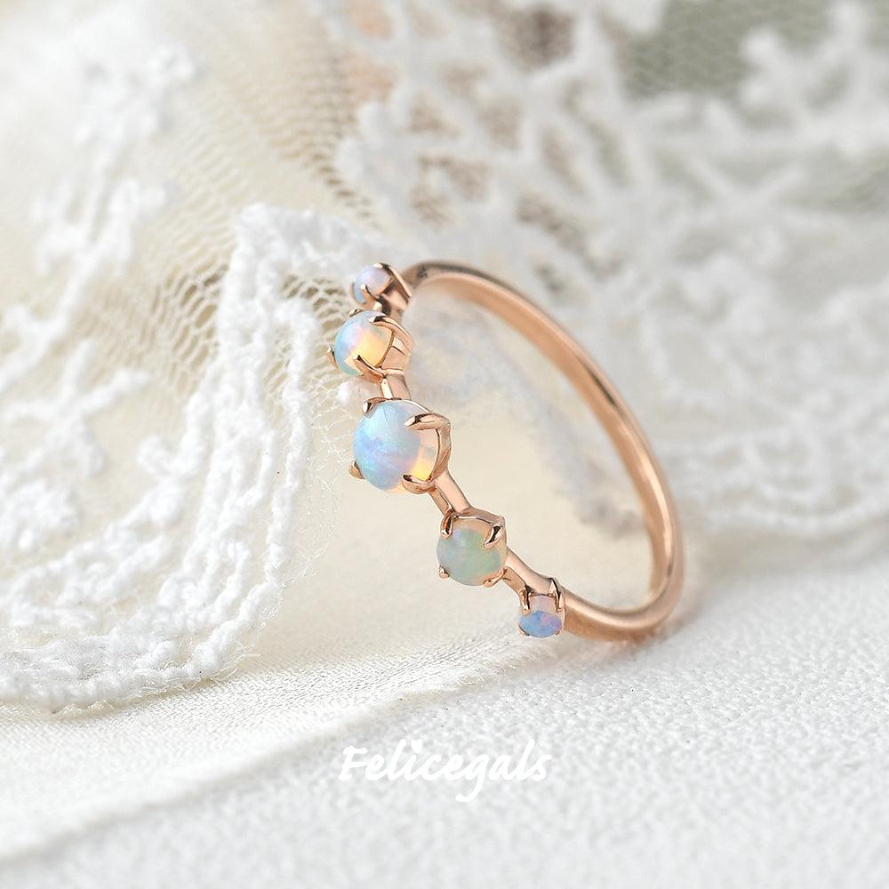 Natural Opal Band Rose Gold Ring - Felicegals