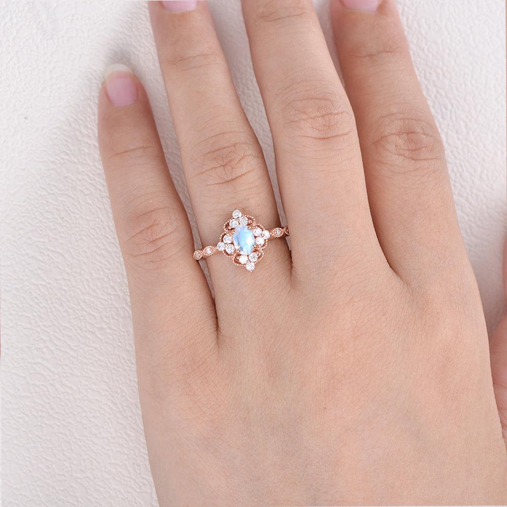Moonstone & Moissanite Vintage Inspired Ring - Felicegals