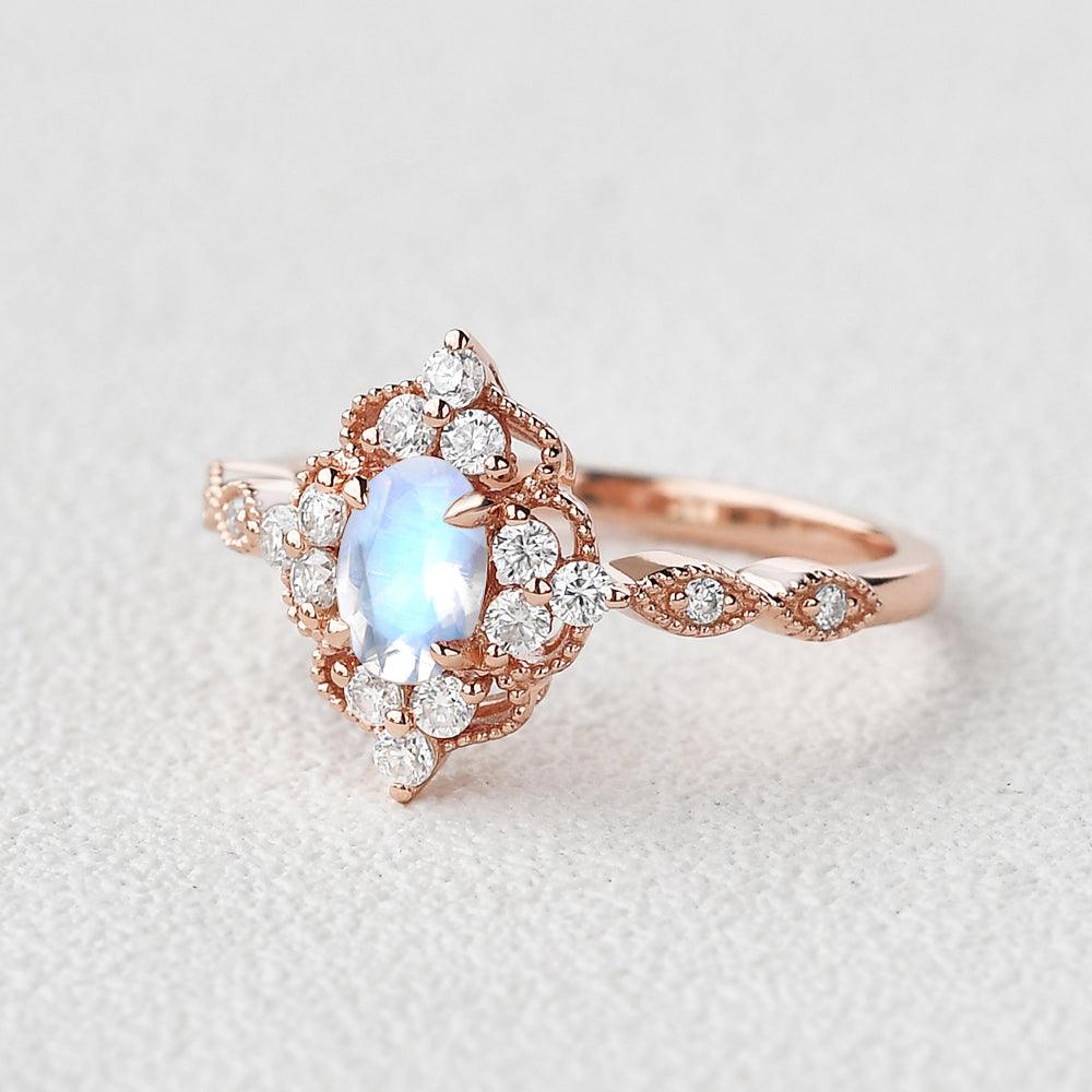 Moonstone & Moissanite Vintage Inspired Ring - Felicegals
