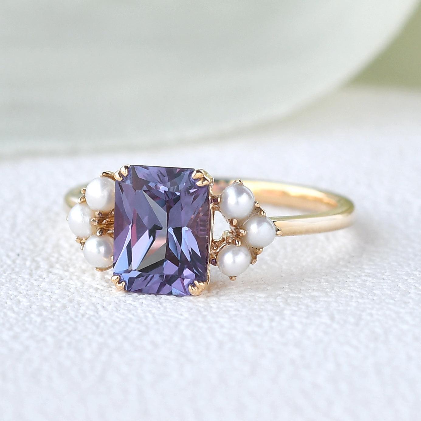 Alexandrite & Pearl Yellow Gold Ring - Felicegals