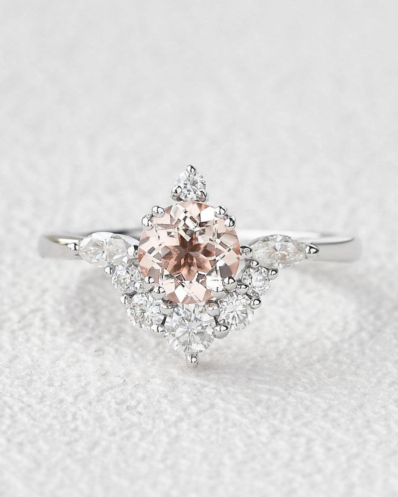 Morganite & Moissanite Cluster Engagement Ring - Felicegals