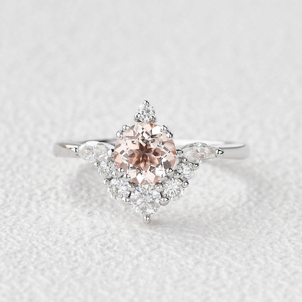 Morganite & Moissanite Cluster Engagement Ring - Felicegals