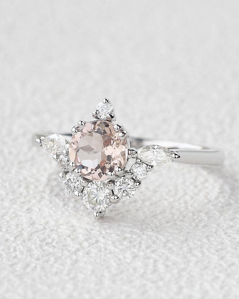 Morganite & Moissanite Cluster Engagement Ring - Felicegals