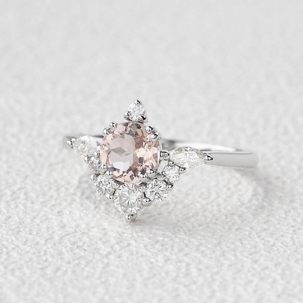 Morganite & Moissanite Cluster Engagement Ring - Felicegals