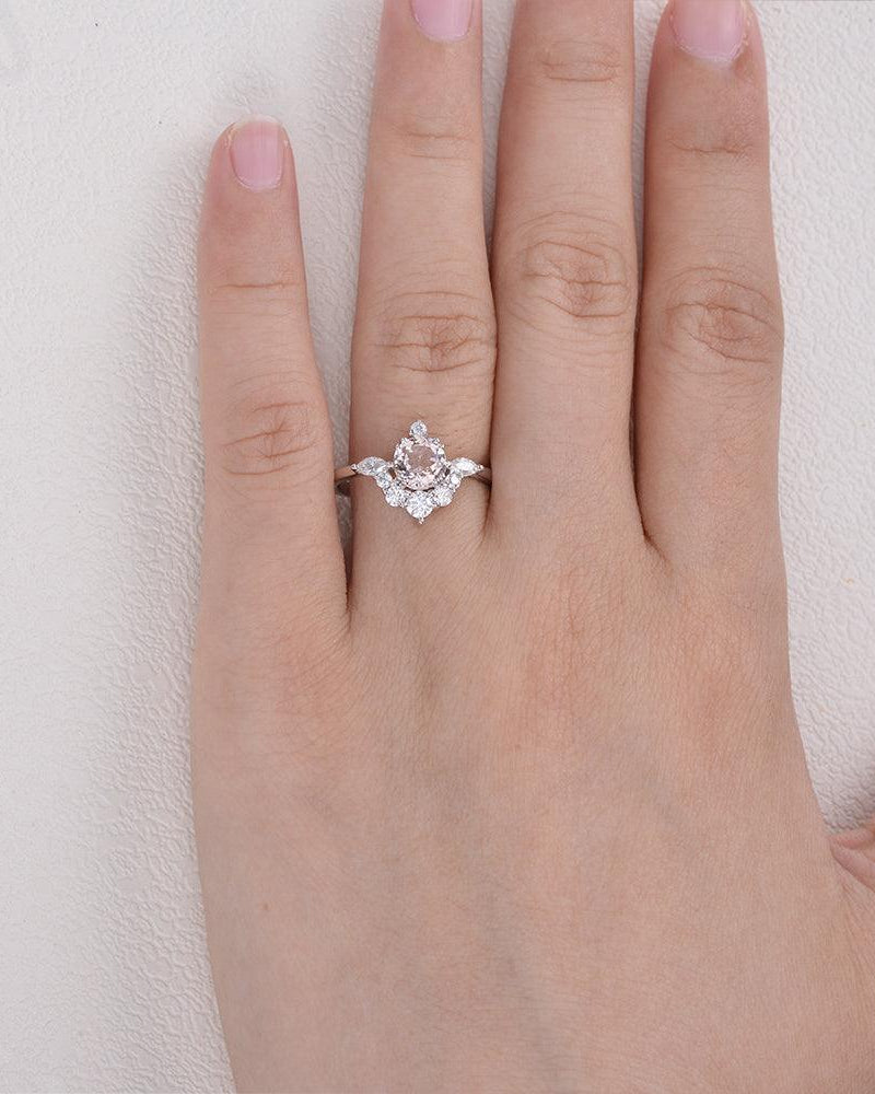 Morganite & Moissanite Cluster Engagement Ring - Felicegals