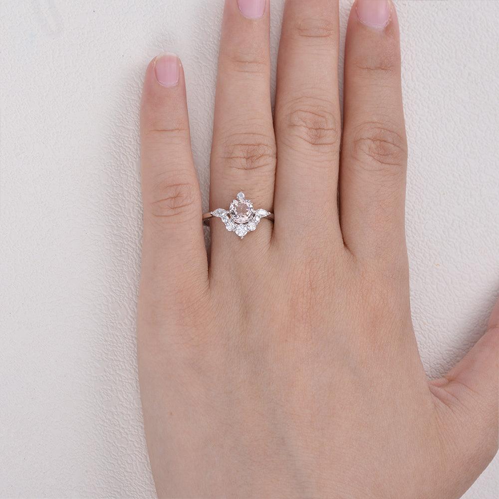 Morganite & Moissanite Cluster Engagement Ring - Felicegals