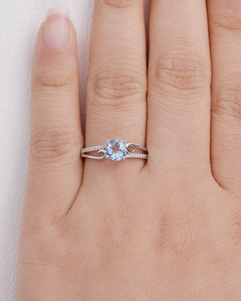 6mm Round Aquamarine Solitaire Ring March Birthstone - Felicegals