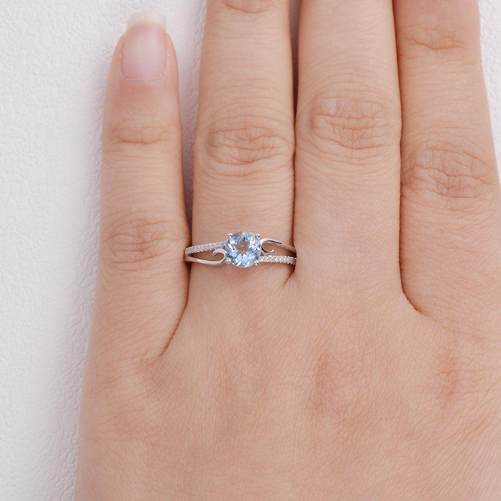 6mm Round Aquamarine Solitaire Ring March Birthstone - Felicegals