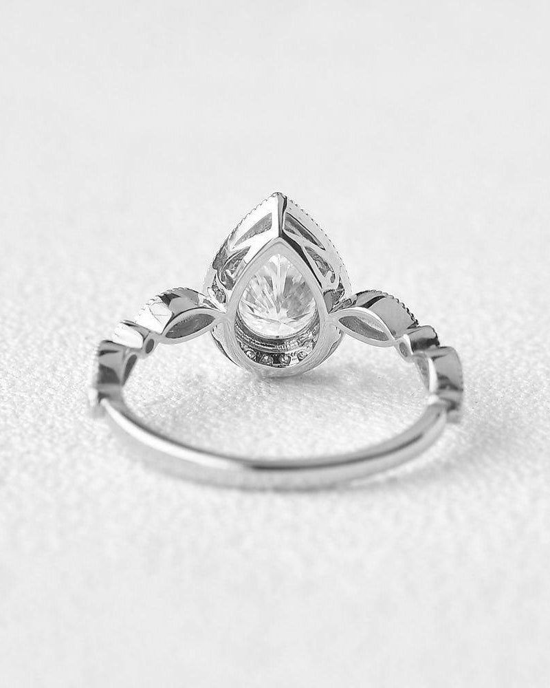 1.5ct Pear Cut Halo Colorless Moissanite Ring - Felicegals