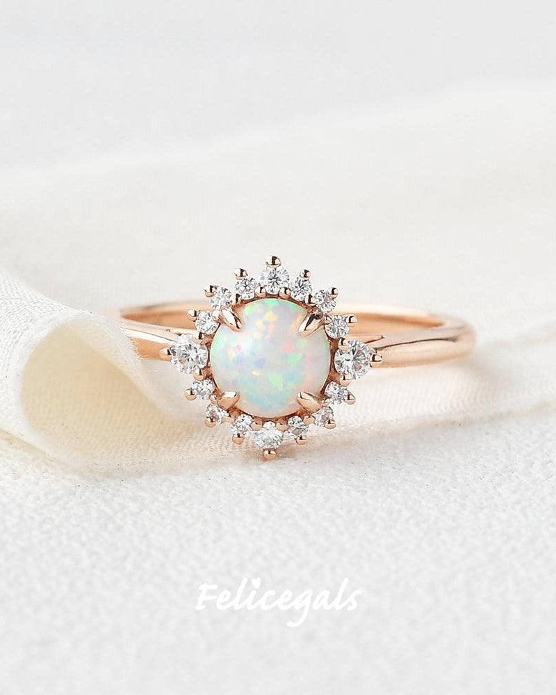 Lab Opal & Moissanite Rose Gold Ring - Felicegals
